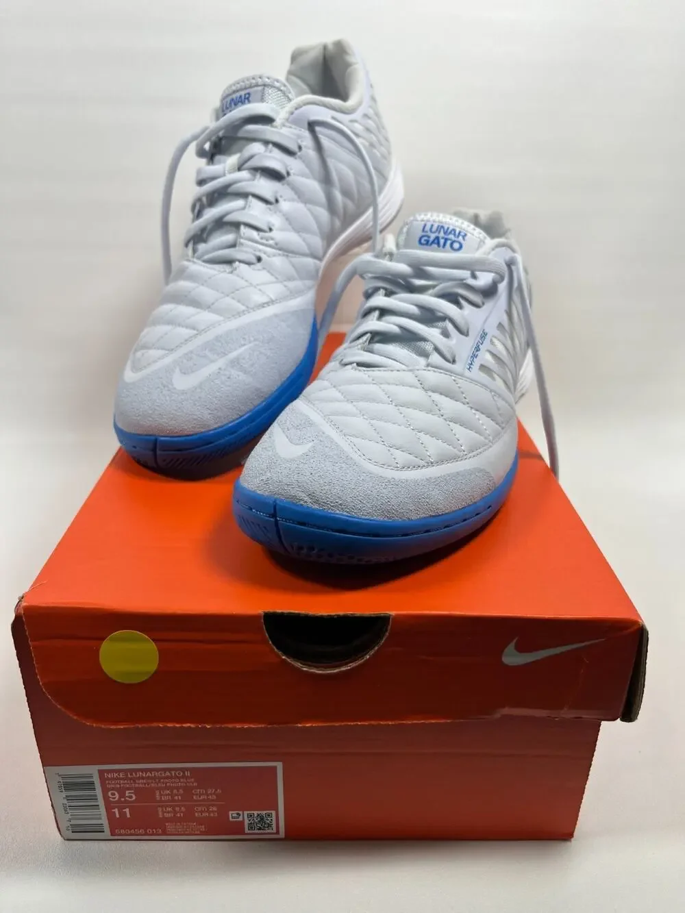 NIKE Sneakers M9.5 W11 Lunargato II Leather Trainer Football Shoes Gray Blue NEW
